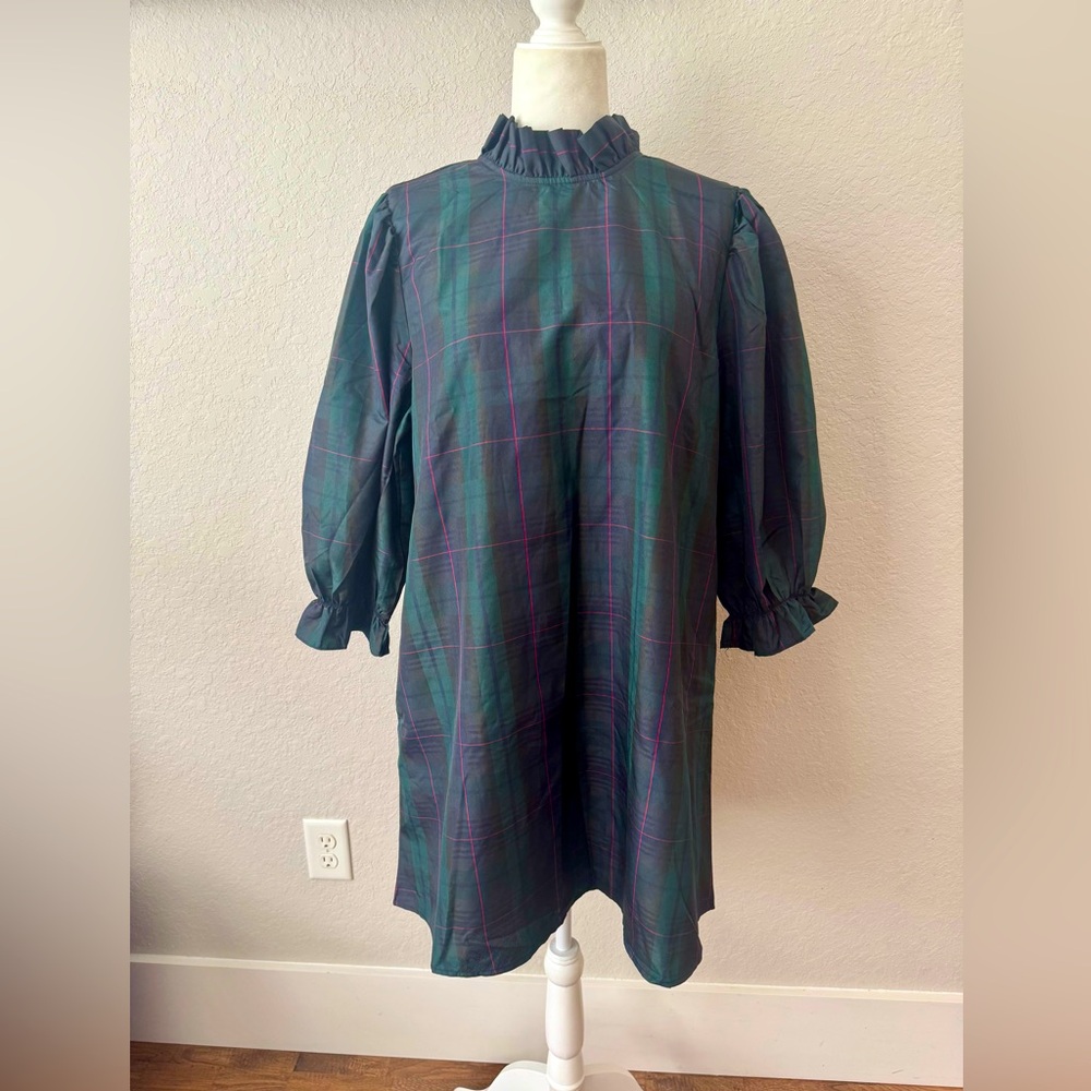 NWT‎ J. Marie Katrina Long Sleeve Plaid Back Bow Tie Mock Neck Dress Size XL I